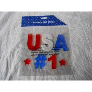 NEW USA #1 Red White And Blue Stars Patriotic Gel Window Stickers Clings 7 count